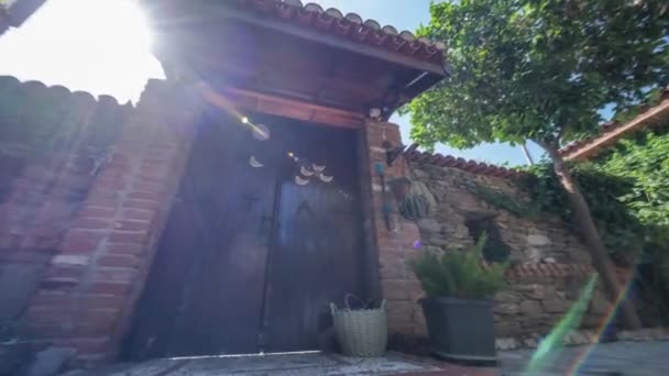 Wooden Door Traditional Authentic Stone House Garden Time Lapse — Stock Video