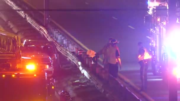 Police Officers Fire Engine Scene Multi Vehicle Collision Night Mississauga — Stock Video