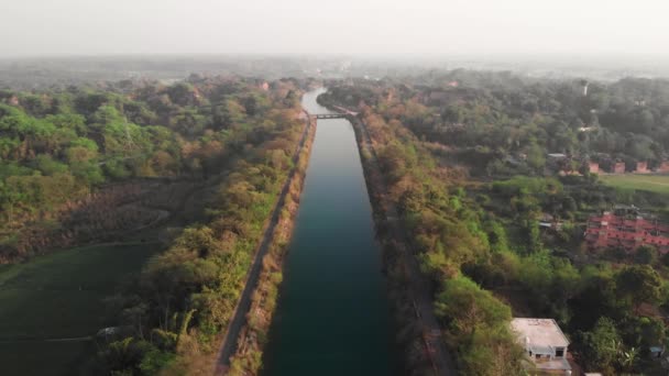 View Crystal Clear Water Satluj River Flowing Middle Greenery Punjab — Stok video