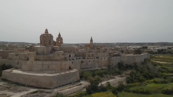 Panorama Town Mdina Fortress Aerial Top View Malta Mdina City — Video