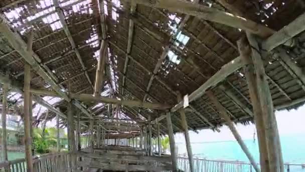 Fpv Racing Drone Flies Abandoned Bamboo Rattan Shack — Stock video