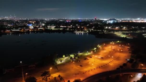 Aerial Time Lapse Park Queens Night Starts Fireworks Shows Motion — Stockvideo