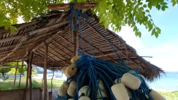 Traditional Beach Bamboo Shack Handmade Fishing Nets Floats Local Community — Stock video