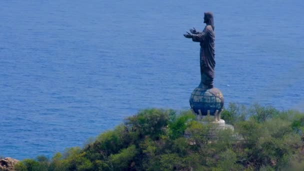 Popular Tourism Landmark Cristo Rei Dili Jesus Statue Blue Ocean — Stok video