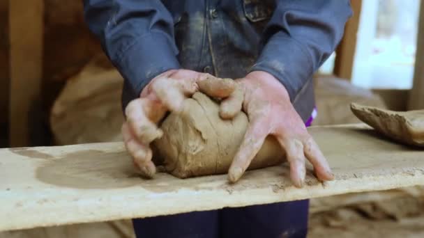 Knead Grinding Clay Dough Pottery Wheel Session — Stock Video