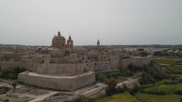 Panoramic View Town Mdina Fortress Aerial Top View Malta — Stock Video