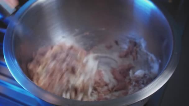Mixing Canned Tuna Meat Mayonnaise Low Fat Cheese Stainless Bowl — Video Stock