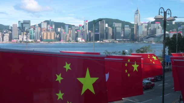 View Victoria Harbour Flags People Republic China Hong Kong Sar — Vídeo de Stock