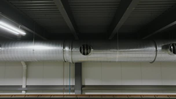 Hvac Heating Cooling Piping Ceiling Large Commercial Warehouse — 图库视频影像