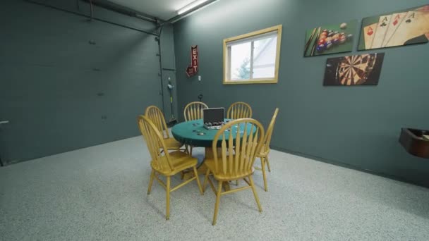 Poker Table Set Game Room Garage Large Home — Stockvideo