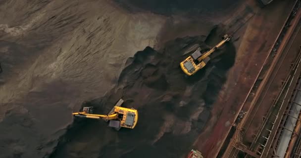 Top View Excavators Working Paradip Port Coal Storage Odisha India — Stockvideo