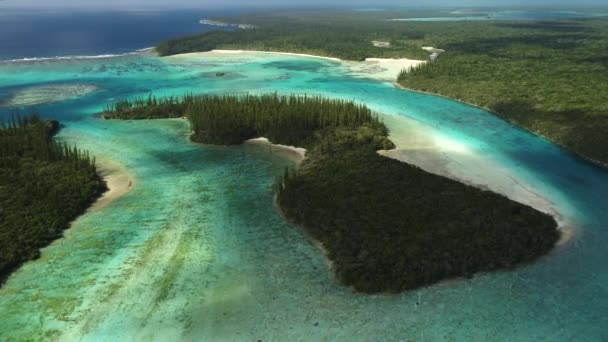 Orbiting Small Island Ile Mwareya Oro Bay Isle Pines Aerial — Vídeo de Stock