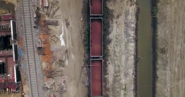 Aerial View Open Hopper Cars Coal Moving Railway Paradip Port — Stock Video