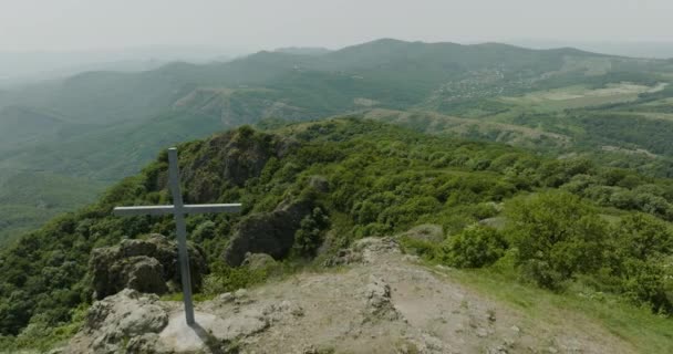 Calm Natural Panorama Old Cross Top Azeula Fortress — Vídeo de stock