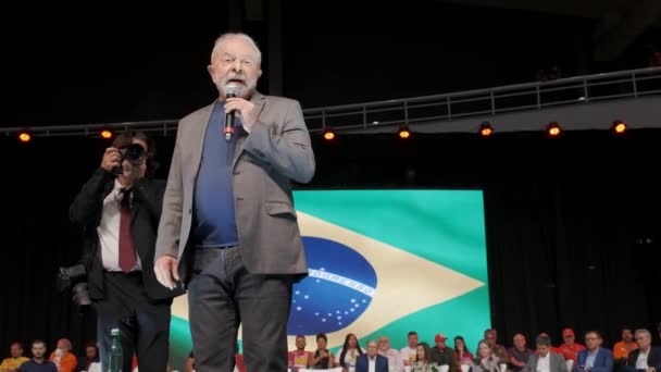 Former President Lula Speaks Crowd Supporters Runs October 2022 Elections — Vídeo de Stock