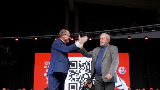 Former President Lula Vice President Candidate Gerlado Alkimin Pose Supporters — Stok video