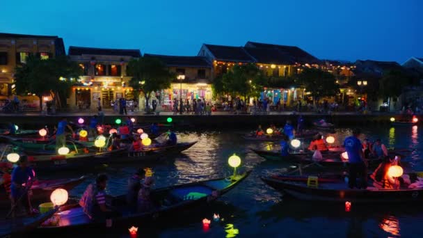 Evening Static Panoramic View Hoi Lantern Festival Colorful Lantern Lit — 图库视频影像