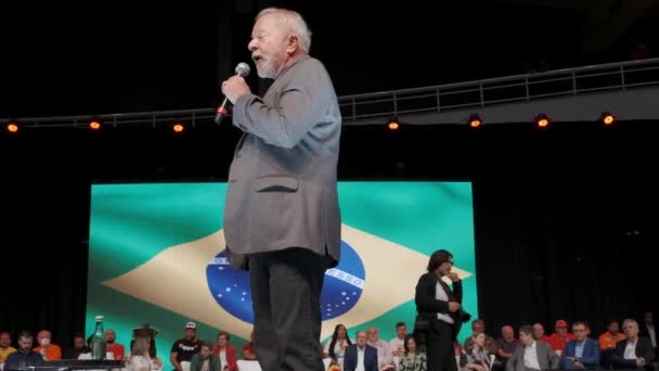 Former President October 2022 Presidential Candidate Lula Speaks Crowd Supporters — Video Stock