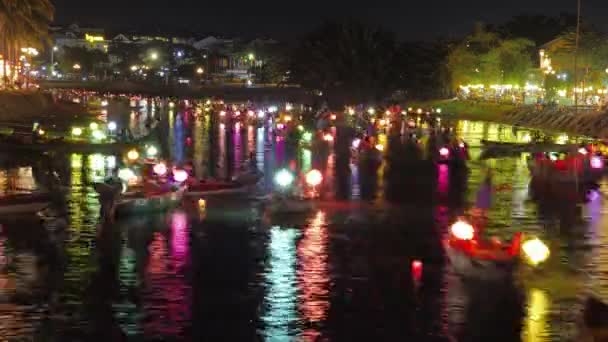Timelapse Night View Colorful Hoi Lantern Festival Lantern Lit Nights — стокове відео