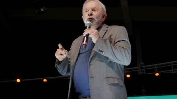 Former President Lula October 2022 Presidential Candidate Speaks Voters — Stockvideo