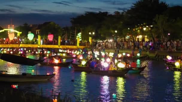 Colorful Dreamy Romantic Atmosphere Lantern Festival Hoi Vietnam Sunset Panoramic — стокове відео