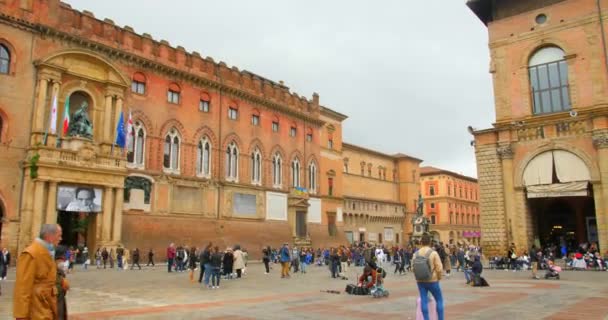 Shot Tourists Walking Piazza Maggiore Emilia Romagna Historical Province Bologna — Stockvideo