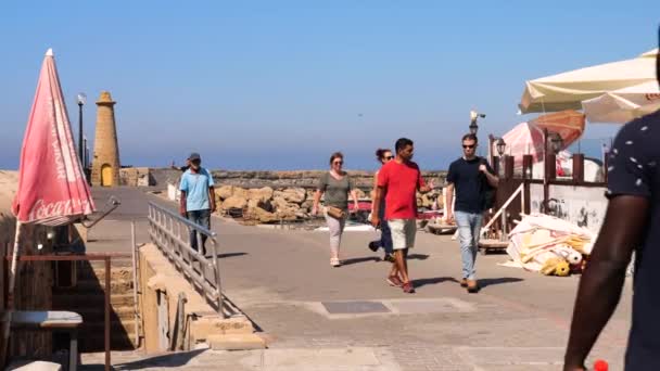 People Seen Walking Nicosia Promenade Sunny Day Slow Motion — Video Stock