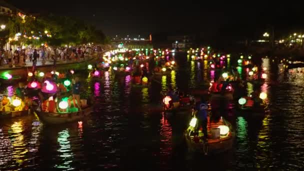 Colorful Romantic Dreamy Atmosphere Lantern Festival Hoi Vietnam Panoramic Night — Stok video