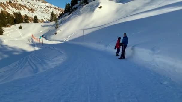 Downhill Sledding Snow Winter People Side Vorarlberg Austria — Stok video