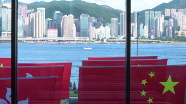 Victoria Harbour Flags People Republic China Hong Kong Sar Displayed — Videoclip de stoc