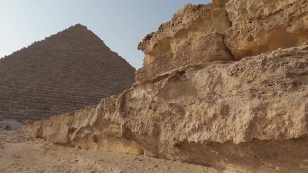 Low Angle View Looking Stone Block Pyramid Menkaure Slow Pan — Stockvideo