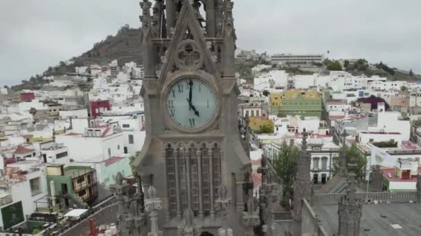 Εναέρια Parallax View Ρολόι Face Tower Church San Juan Bautista — Αρχείο Βίντεο