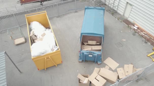 Two Large Industrial Bin One Plastic Waste Other Cardboard Compactor — Stock Video