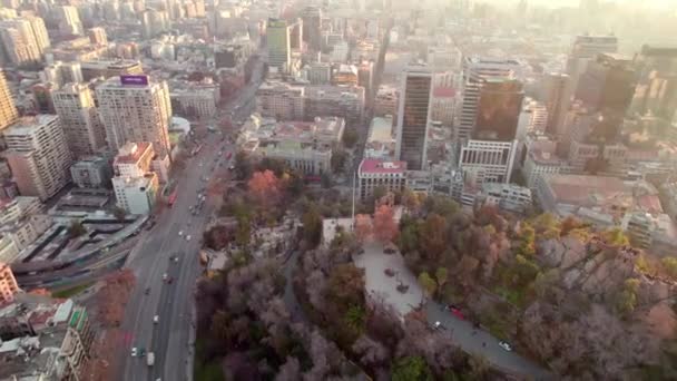 Aerial Pan Right Santa Lucia Hill Main Entrance Caupolican Terrace — Wideo stockowe