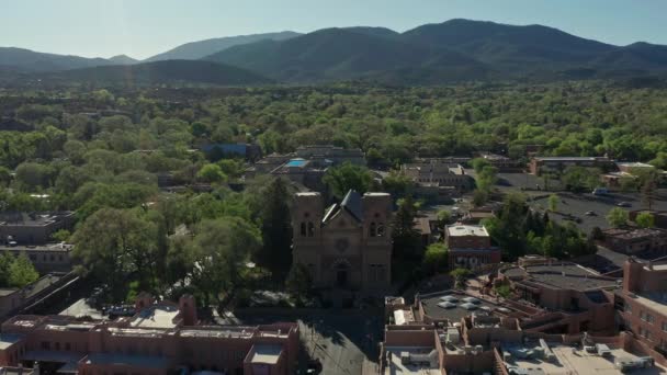 Aerial Orbiting Santa Francis Cathedral Famous Church — Video Stock