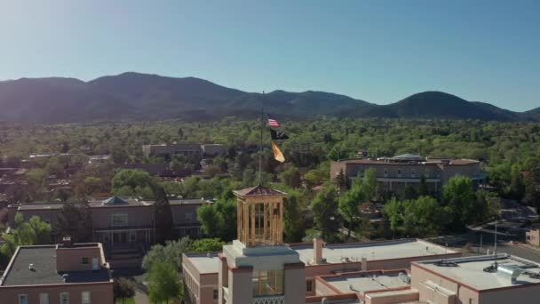 Half Mast American New Mexico Flags Flying Santa Capital — Vídeo de Stock