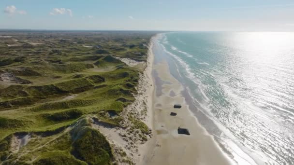 Panoramic View Sand Dunes World War Bunkers Beach Views North — Stockvideo