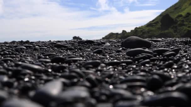 Чорний Пляж Людиною Йде Зліва Направо — стокове відео