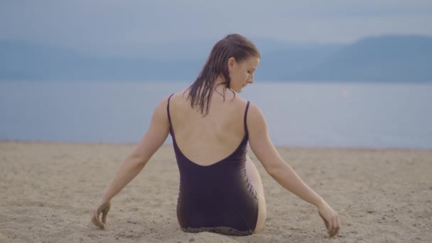 Attractive Girl Playing Sand — Video