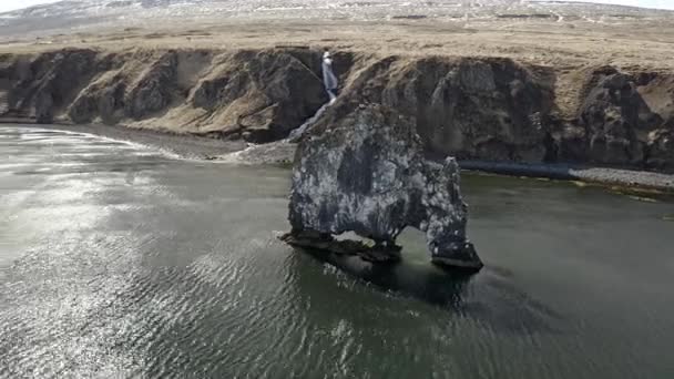 Drone Shot Hvitserkur Rock Formation — Video