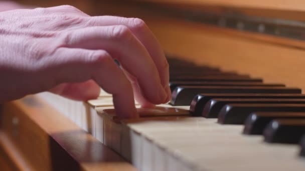Ένα Χέρι Παίζει Μια Χορδή Ένα Πιάνο Κοντινό Πλάνο — Αρχείο Βίντεο