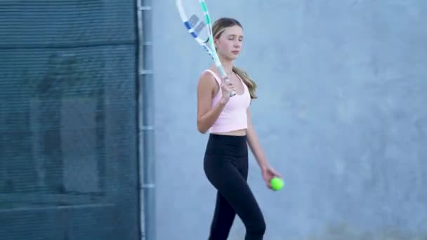Teenager Practicing Tennis Summer Afternoon — Stok video