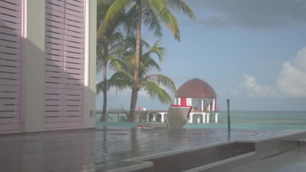 Rain Pool Maldives Resort Pan Shot Full — Stock Video