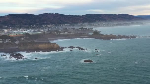 Panoramic View Brookings Oregon Drone Ocean Travel Southern Oregon Coast — Vídeo de Stock