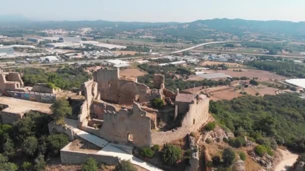 Falling Aerial Castell Palafolls Barcelona Spain Catalua Offers Cultural Experience — Vídeo de Stock