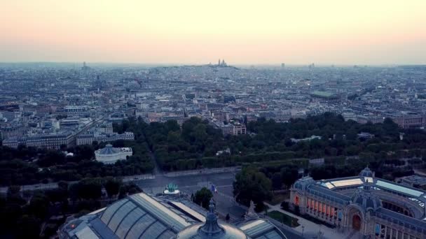 Sunrise Grand Palais Paris France Revealing Aerial View City Morning — ストック動画