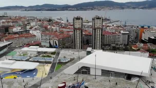 Panoramic Aerial View Vigo Centro Comercial Vialia Galicia Spain Hub — Stock Video