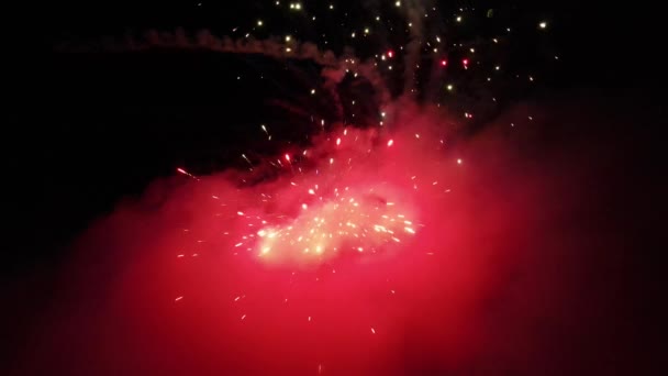 Fireworks Shooting Smoke Previous Exploded Fireworks Captured Drone — Stockvideo