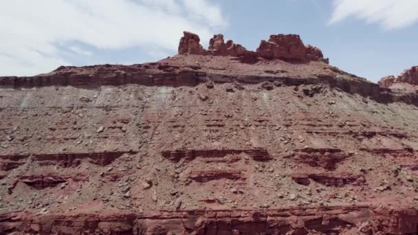 Aerial Landscape Moab Utah Dry Canyon Sediments Massive Red Rock — Vídeos de Stock