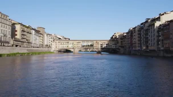 Aerial River Ponte Vecchio Old Bridge Medieval Historic Building Florence — Wideo stockowe